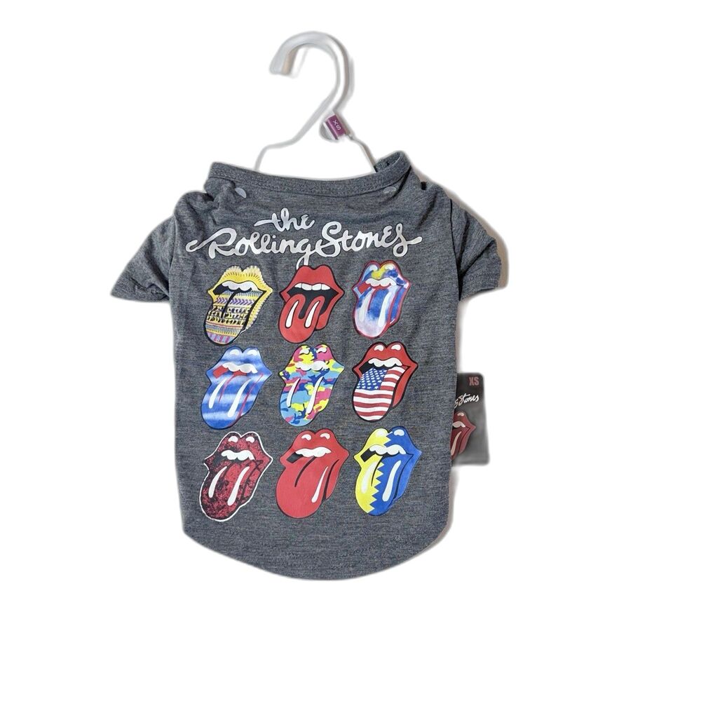 The Rolling Stones Pet T-Shirt Tee Grey Short Sleeve Small Dogs Size XS NWT